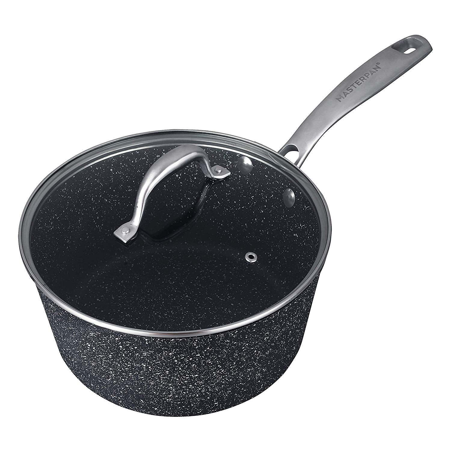 MasterPan Granite Stone Non-Stick Sauce Pan with Lid, 7", 18cm